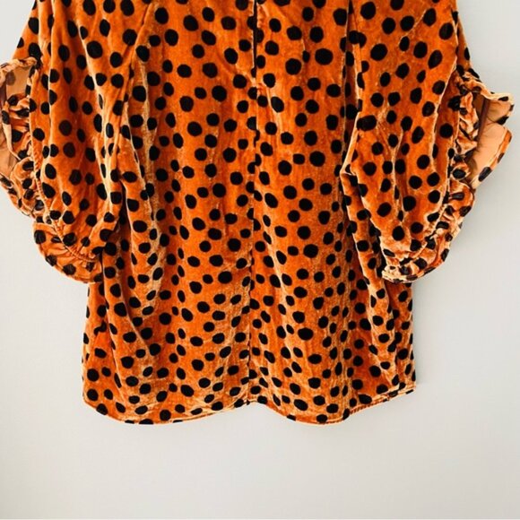 Madewell Velvet Memento Ruffle Sleeve Top in Leopard Dot Sz Small - Picture 11 of 12